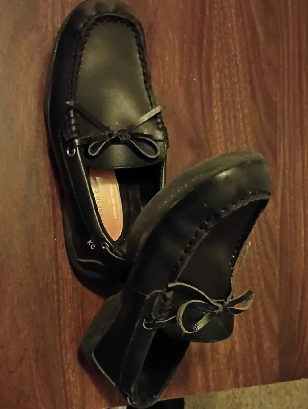 Boys Kenneth Cole Black Leather Bow Moccasin Loafers